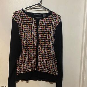 Liz Claiborne Black Cardigan with Multicolor Dots